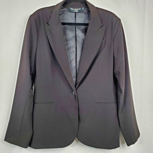 Norma Kamali Lined Black Blazer Size 16 One Button Jacket Office Preppy Career - Picture 15 of 15